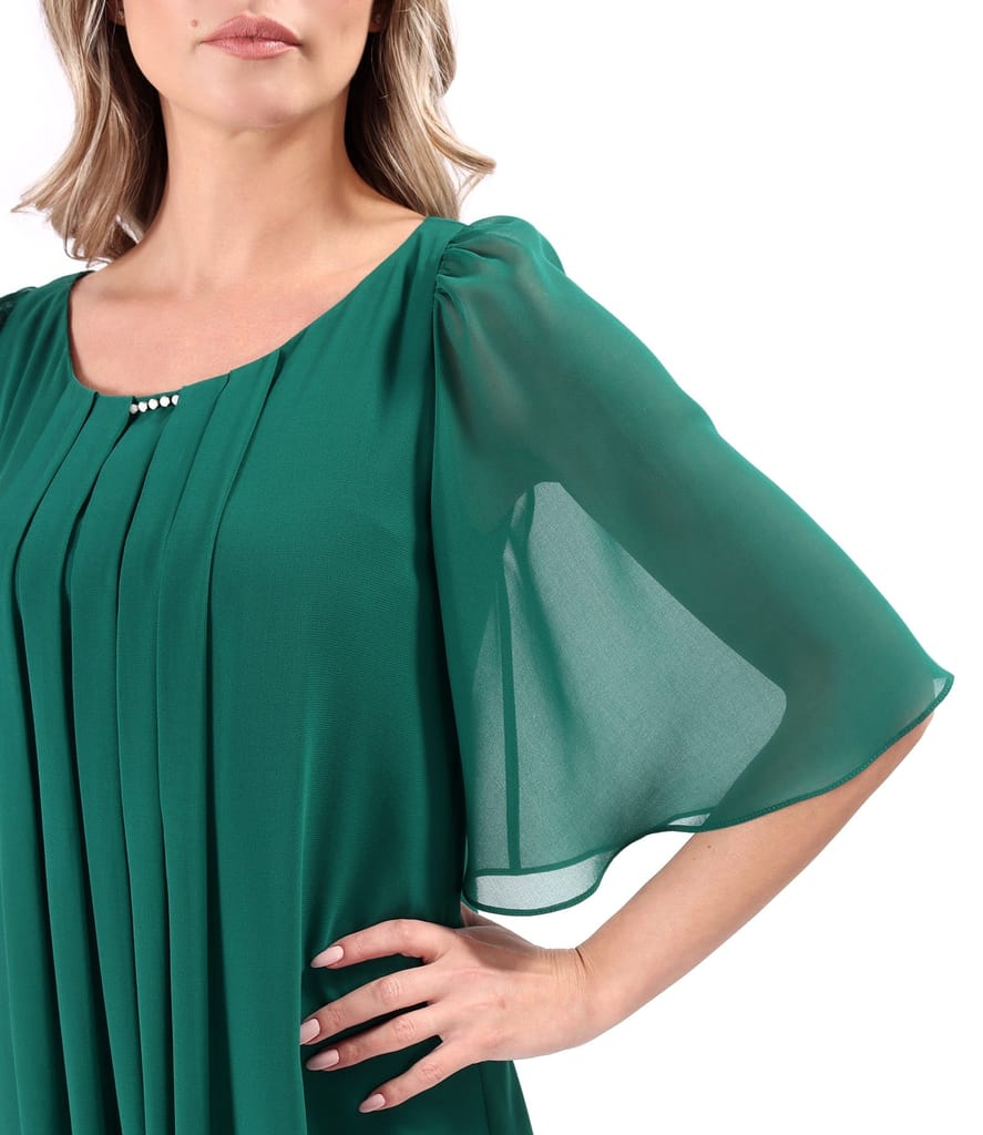 Rochie de ocazie din voal uni cu maneci evazate