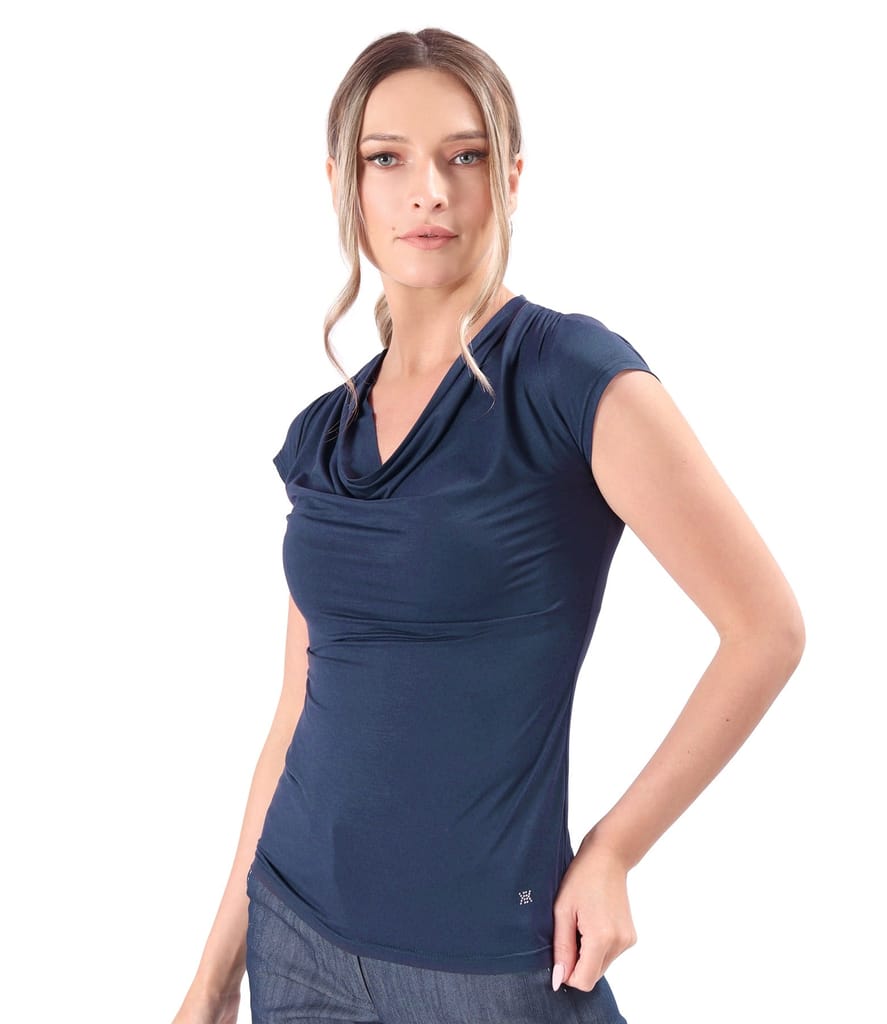 Bluza din jerse elastic cu decolteu in falduri