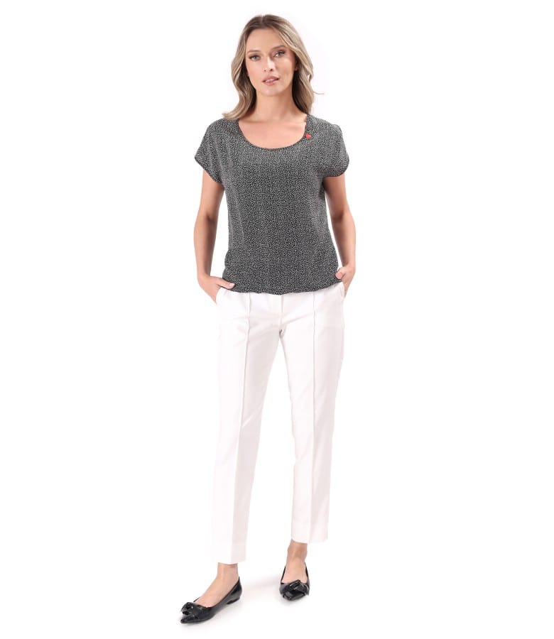 Tinuta eleganta cu bluza lejera din viscoza si pantaloni pana