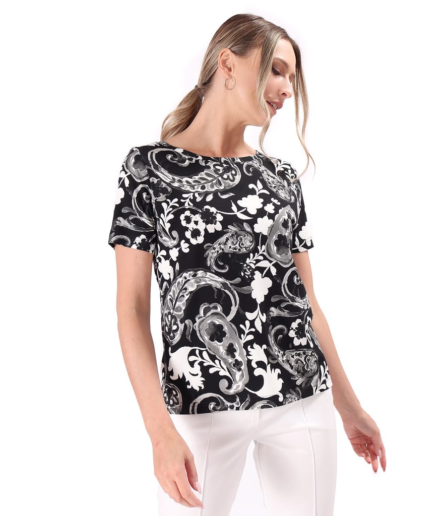 Bluza din jerse elastic imprimat digital cu motive florale