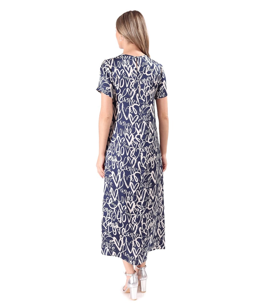 Rochie midi din satin de viscoza imprimata cu inimi