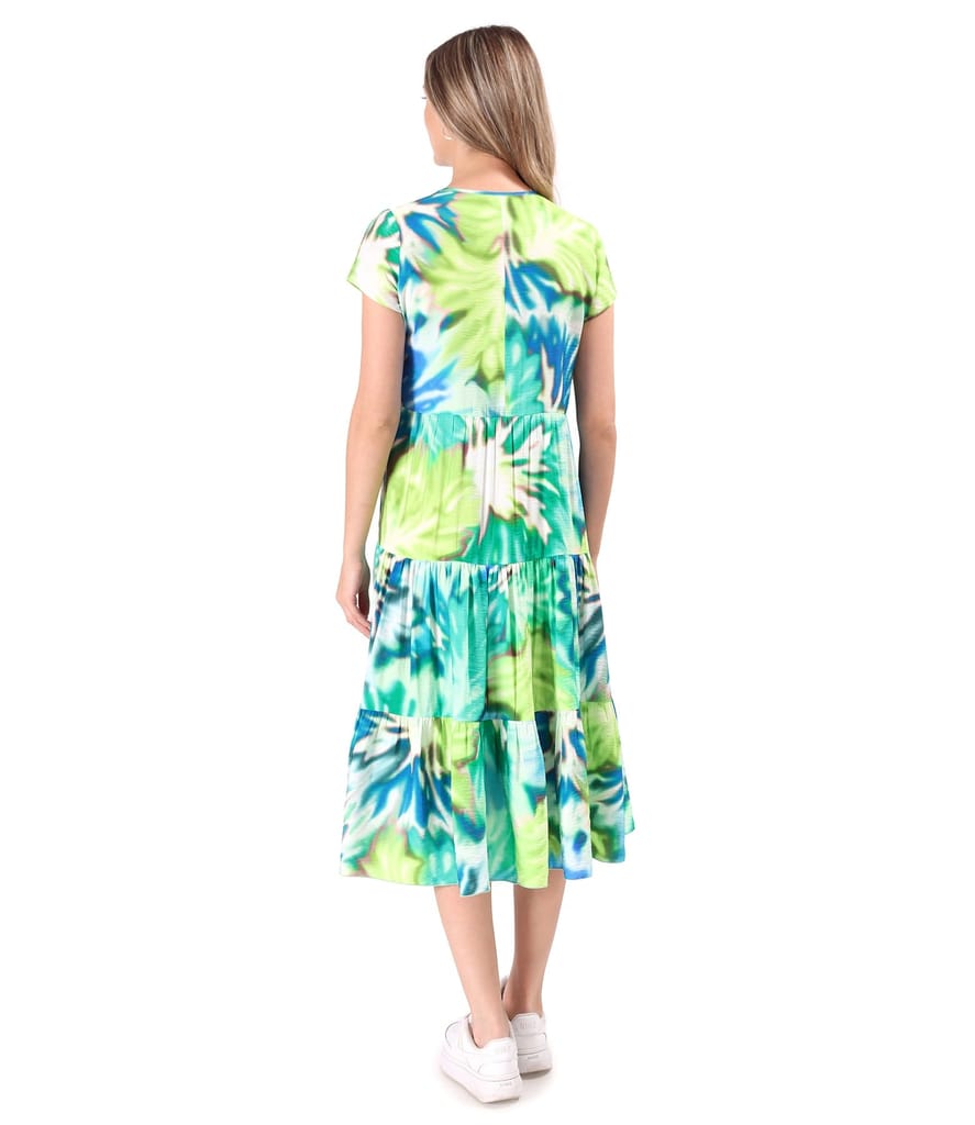 Rochie midi cu volane din viscoza imprimata