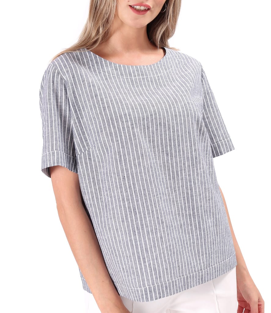 Bluza lejera din in cu bumbac imprimata cu dungi