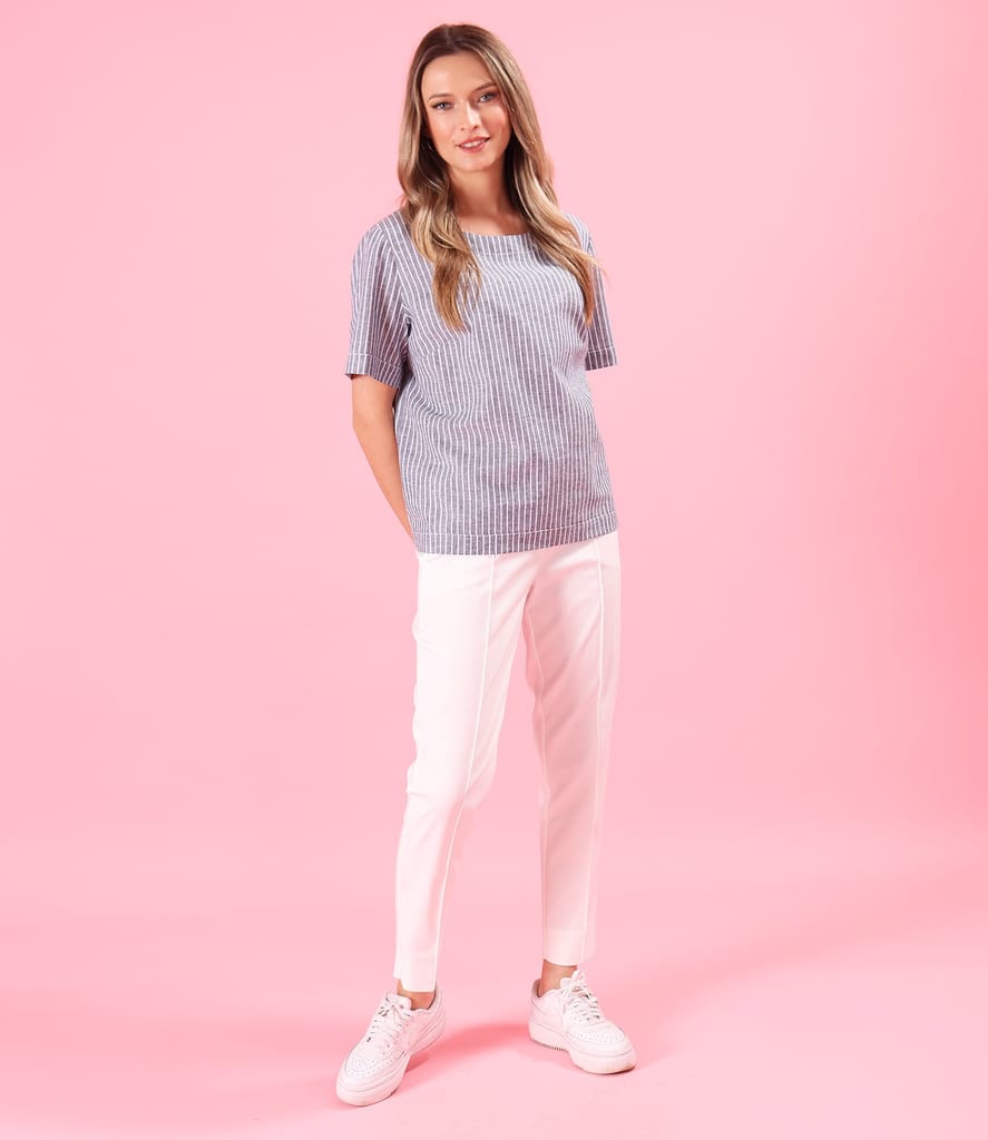 Bluza lejera din in cu bumbac imprimata cu dungi