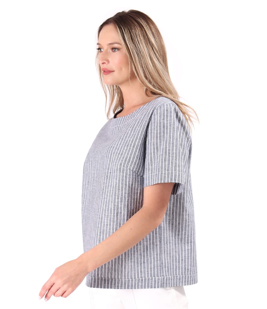 Bluza lejera din in cu bumbac imprimata cu dungi