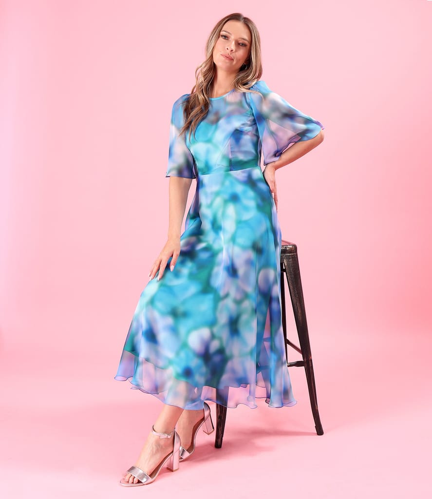 Rochie midi din voal fin imprimat cu motive florale
