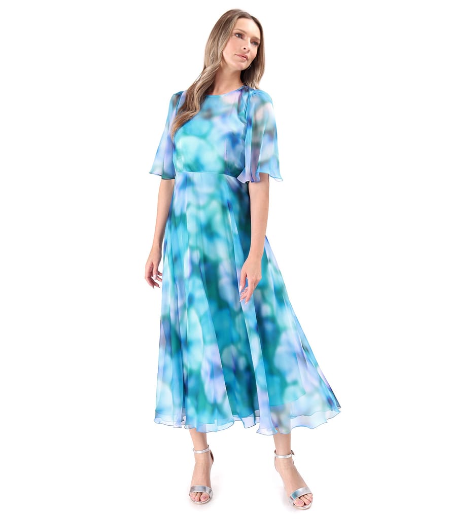 Rochie midi din voal fin imprimat cu motive florale