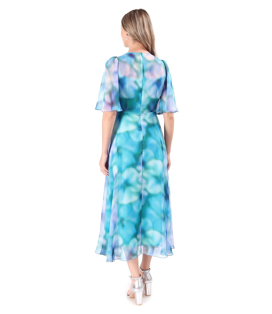 Rochie midi din voal fin imprimat cu motive florale