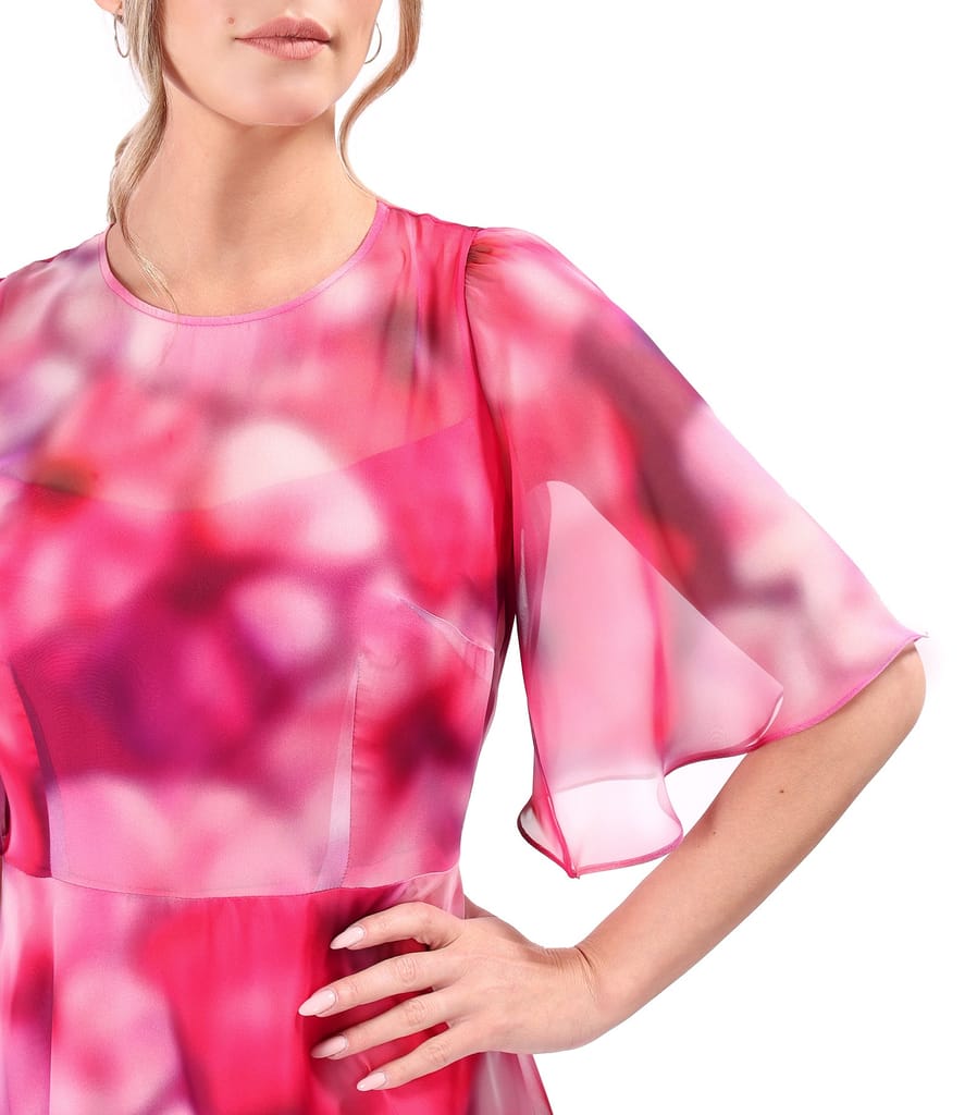 Rochie midi din voal fin imprimat cu motive florale