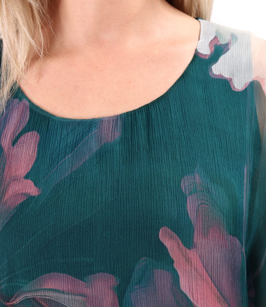 Rochie fluture din voal de matase naturala imprimata cu motive florale