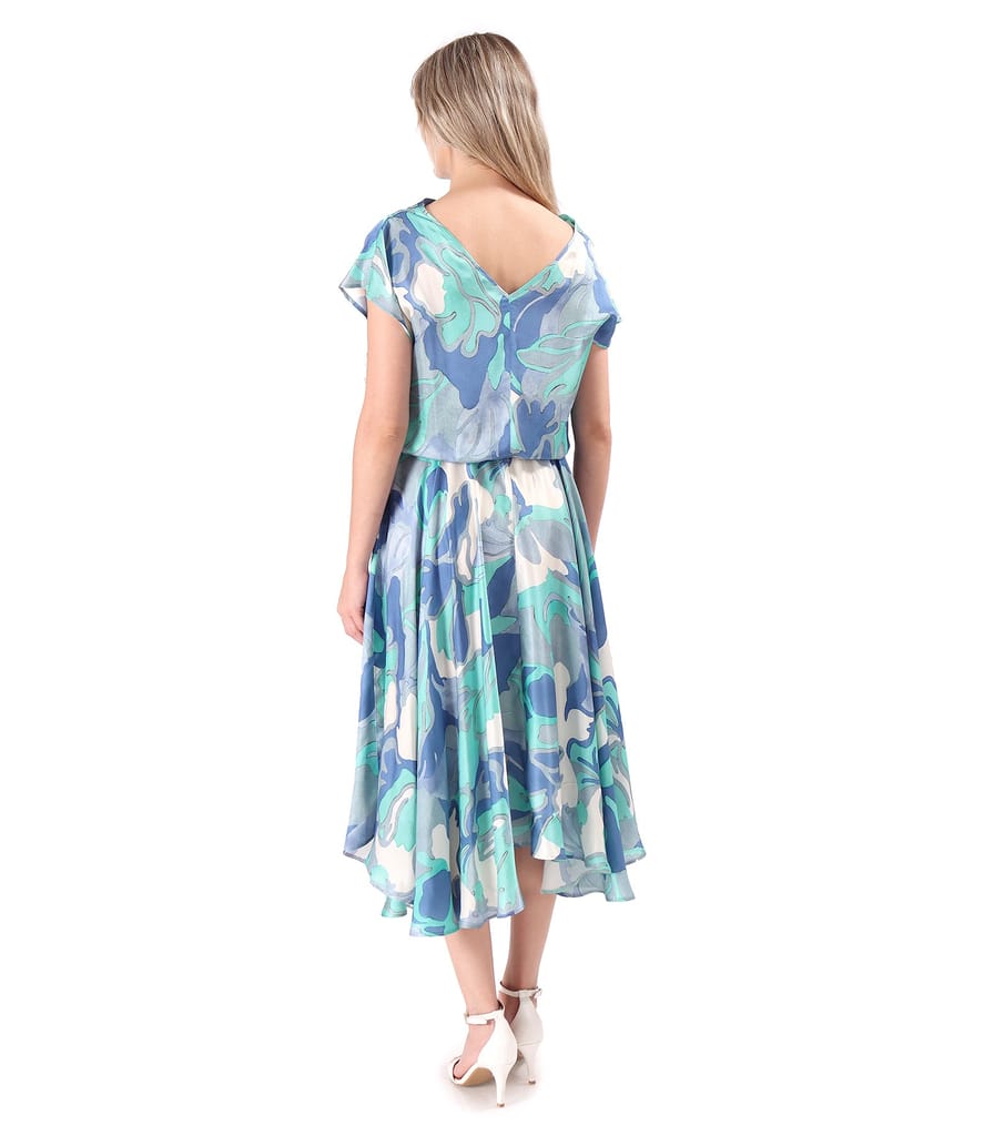 Rochie midi din viscoza cu matase naturala imprimata digital