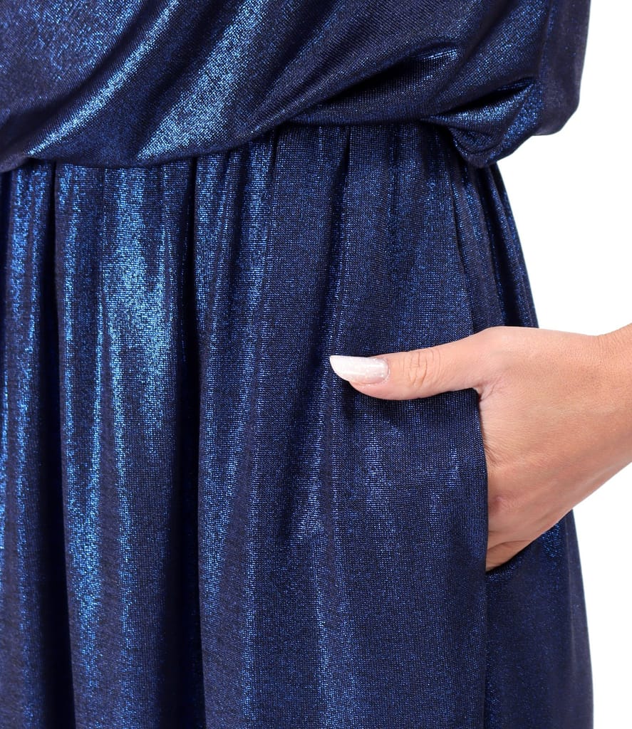 Rochie lunga de ocazie din jerse elastic cu efect lucios