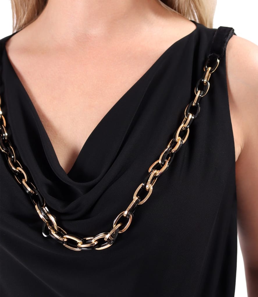 Rochie lunga de ocazie din viscoza cu lant la decolteu