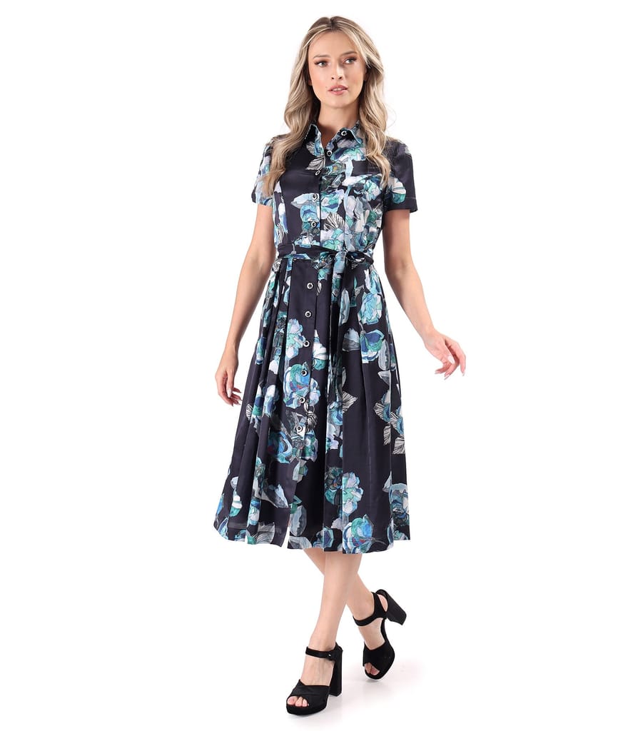 Rochie eleganta tip camasa din bumbac cu matase naturala