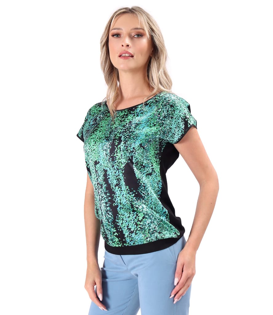 Bluza lejera cu fata din matase naturala imprimata cu motive geometrice