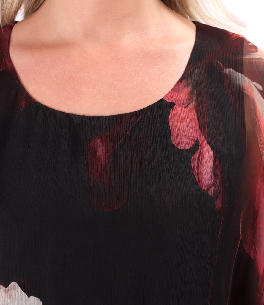 Rochie midi fluture din voal de matase naturala imprimata cu motive florale