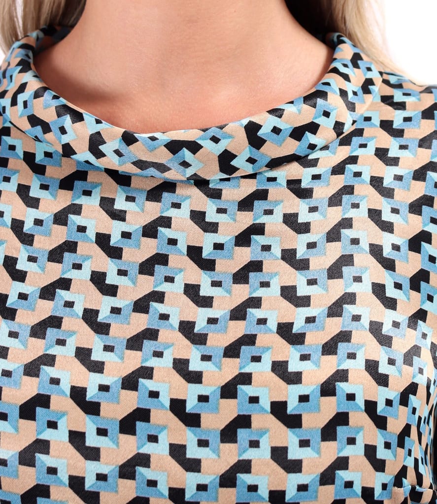 Rochie midi din satin de viscoza imprimata cu motive geometrice