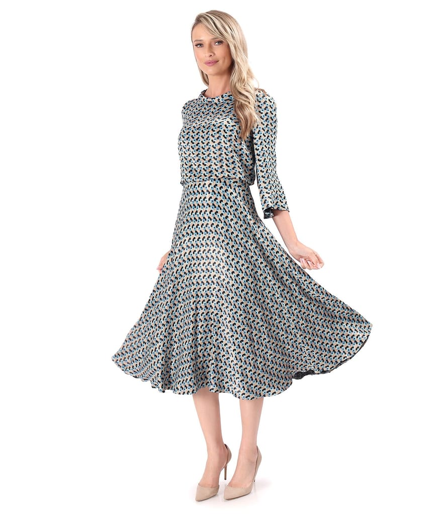 Rochie midi din satin de viscoza imprimata cu motive geometrice