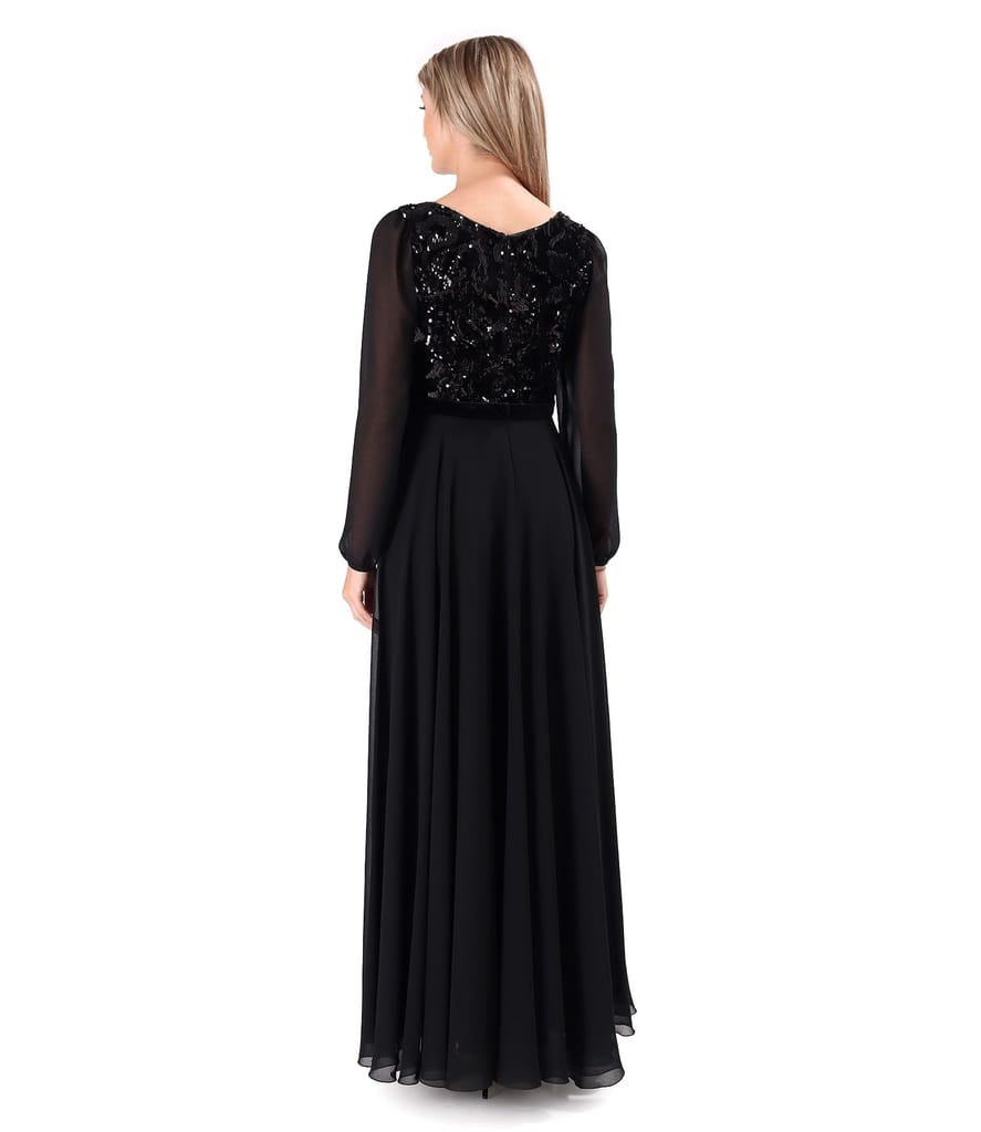 Rochie lunga din voal cu corsaj din paiete