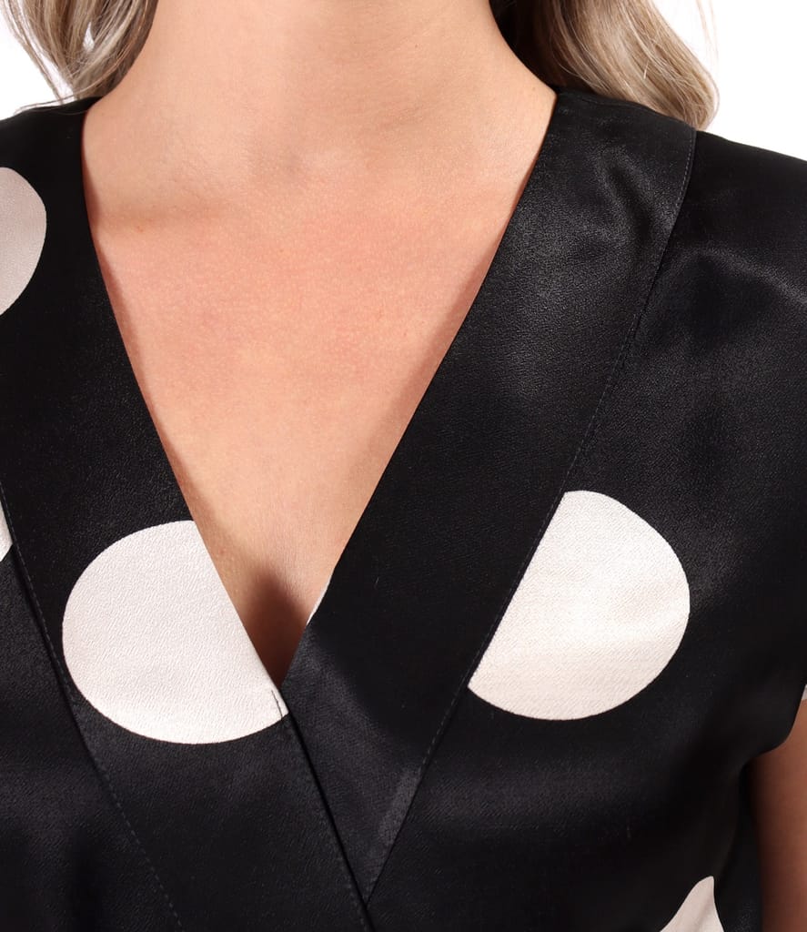 Rochie midi din satin de viscoza imprimata cu buline