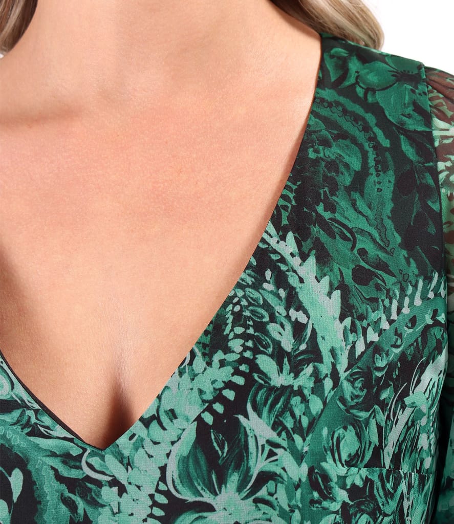 Rochie midi din voal fin imprimat digital cu motive paisley