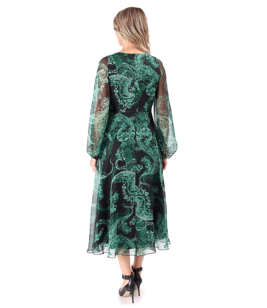 Rochie midi din voal fin imprimat digital cu motive paisley