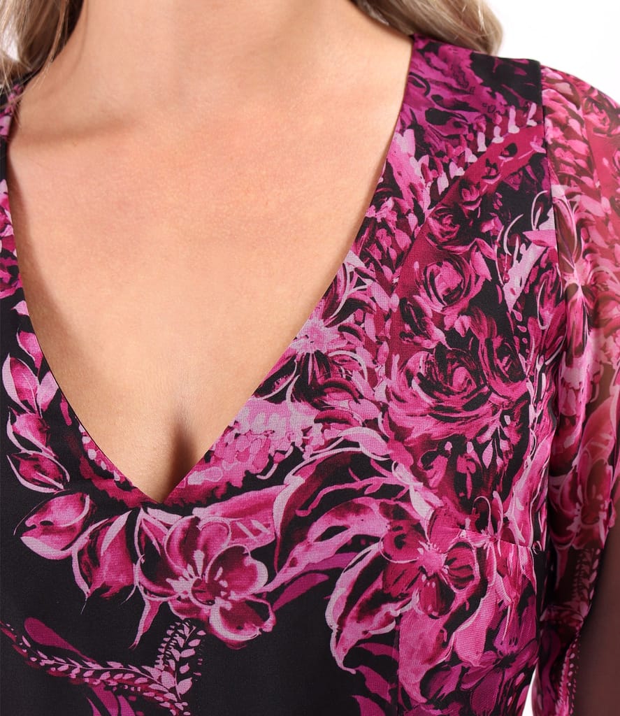 Rochie midi din voal fin imprimat digital cu motive paisley