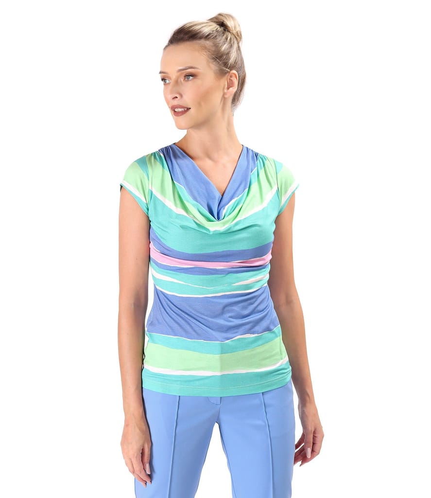 Bluza din jerse elastic imprimat digital cu dungi