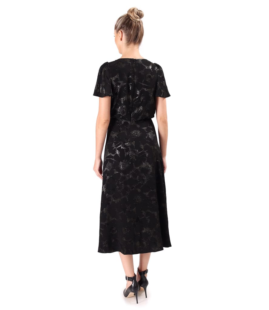 Rochie de seara midi din viscoza cu fir metalic