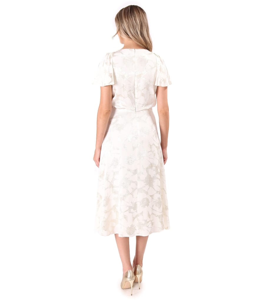 Rochie de seara midi din viscoza cu fir metalic