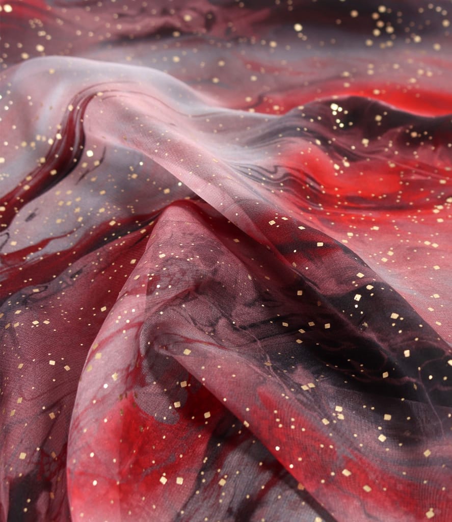 Rochie de seara din voal imprimat si cu motive aurii