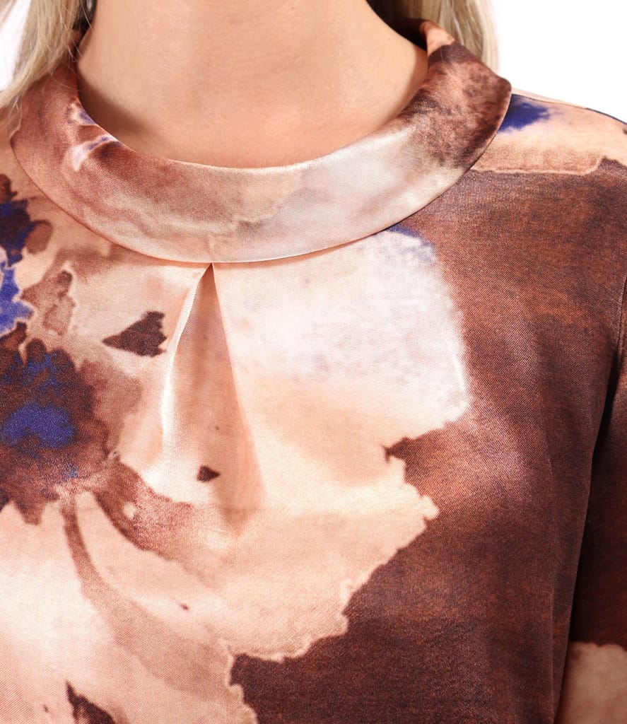 Bluza lejera din viscoza satinata imprimat cu flori supradimensionate