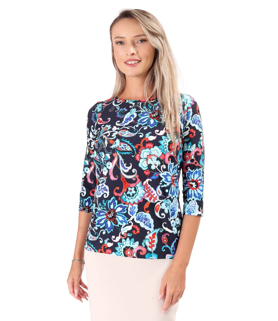 Bluza din jerse elastic imprimat cu motive florale