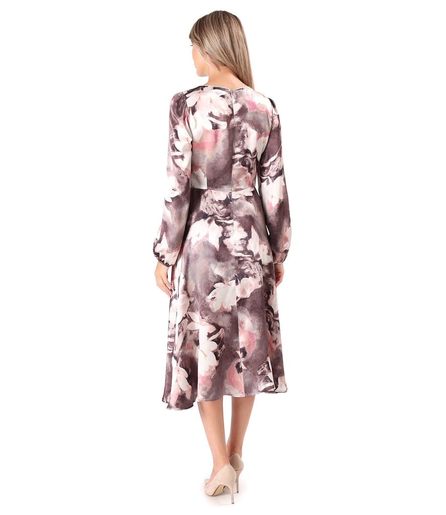 Rochie midi din viscoza satinata imprimata cu motive florale