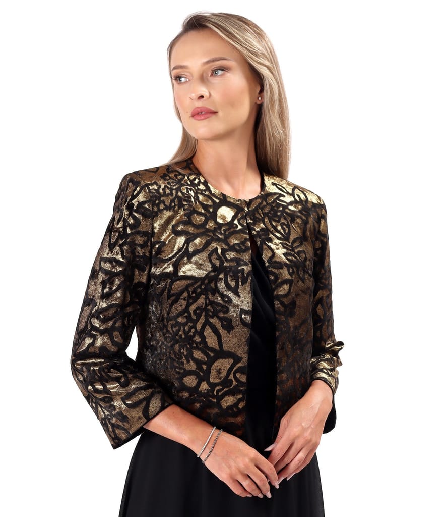 Bolero din catifea elastica imprimata cu motive aurii