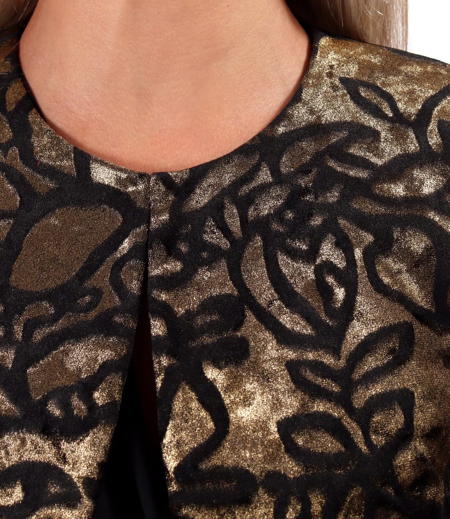 Bolero din catifea elastica imprimata cu motive aurii