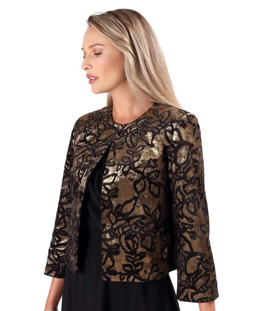 Bolero din catifea elastica imprimata cu motive aurii