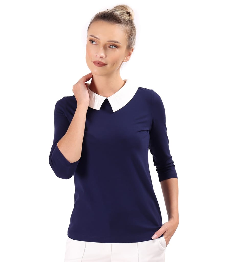 Bluza din jerse elastic fin cu guler ascutit