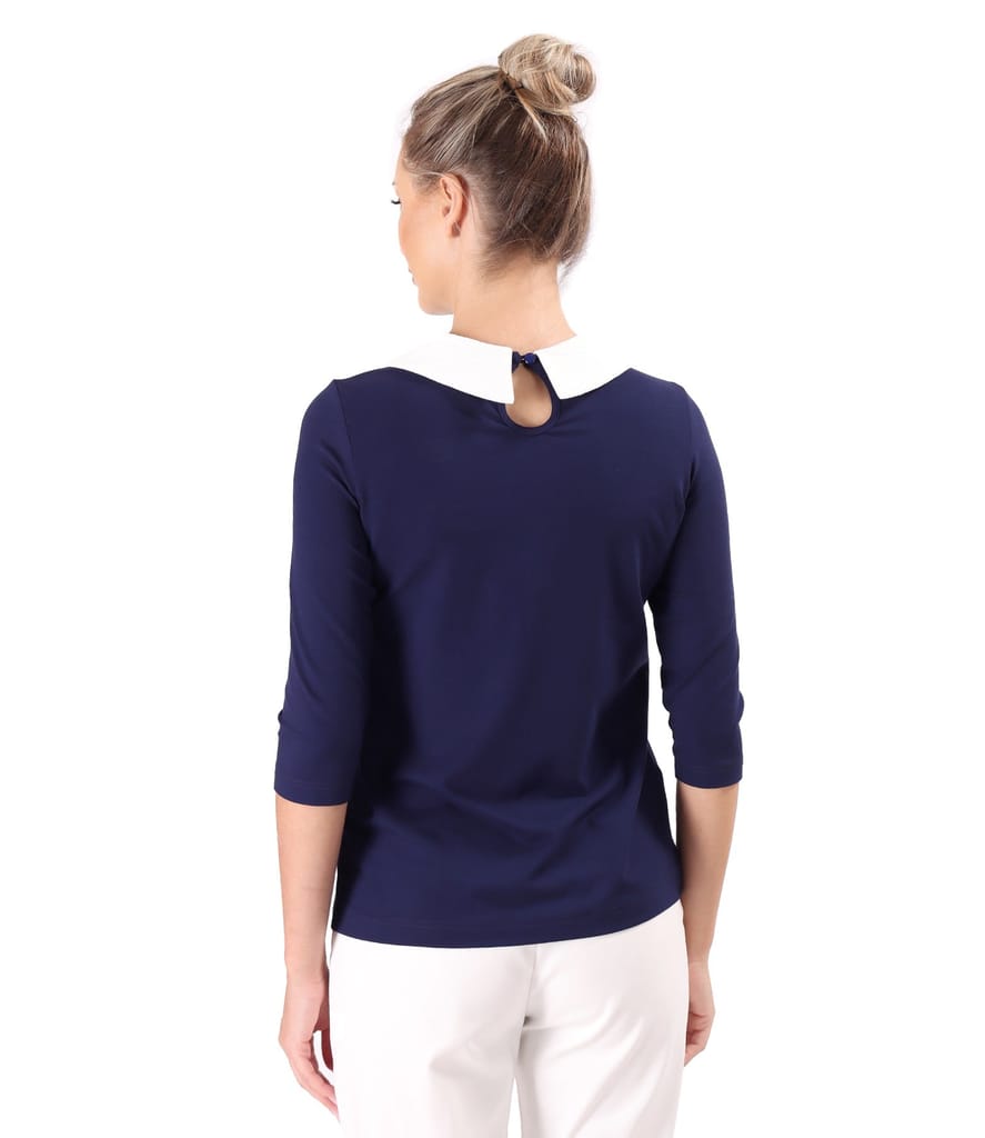 Bluza din jerse elastic fin cu guler ascutit