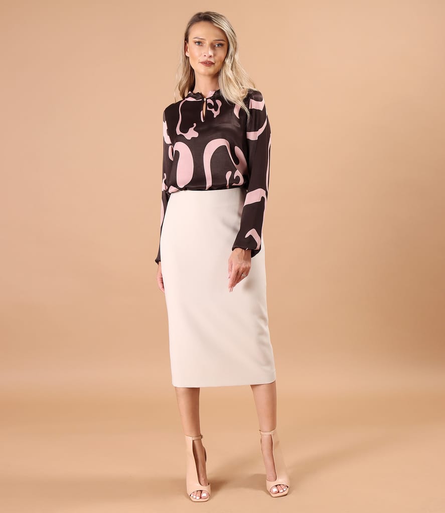 Fusta midi cu bluza din viscoza satinata