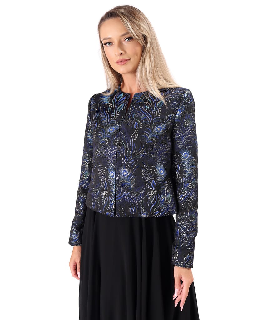 Sacou de ocazie din brocard cu fir metalic si motive florale