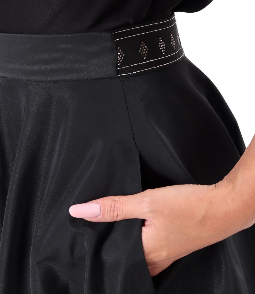 Fusta lunga clos din tafta cu elastic decorativ pe spate