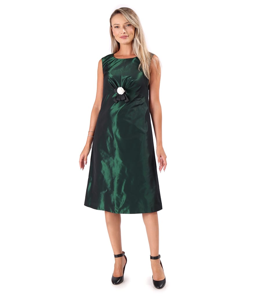 Rochie eleganta din tafta cu brosa detasabila in talie