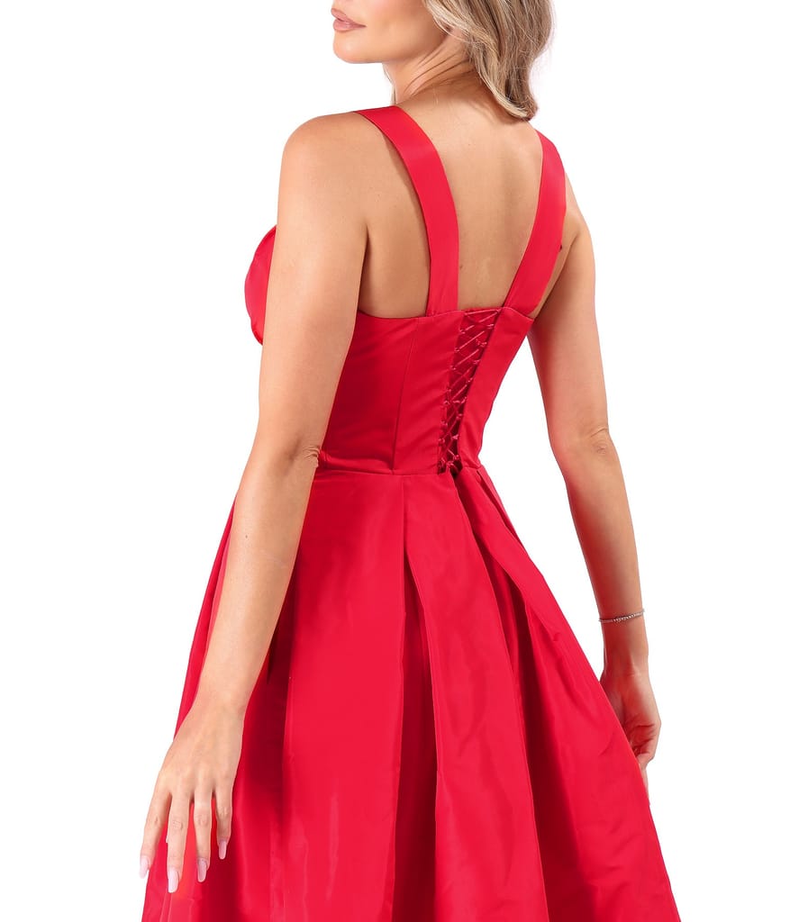 Rochie evazata din tafta cu corset cu bretele