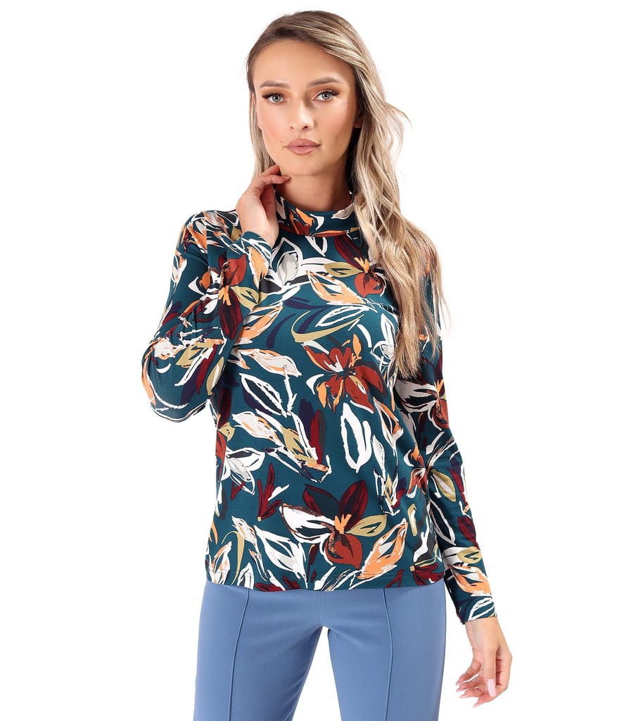 Bluza eleganta din jerse elastic imprimat cu motive florale
