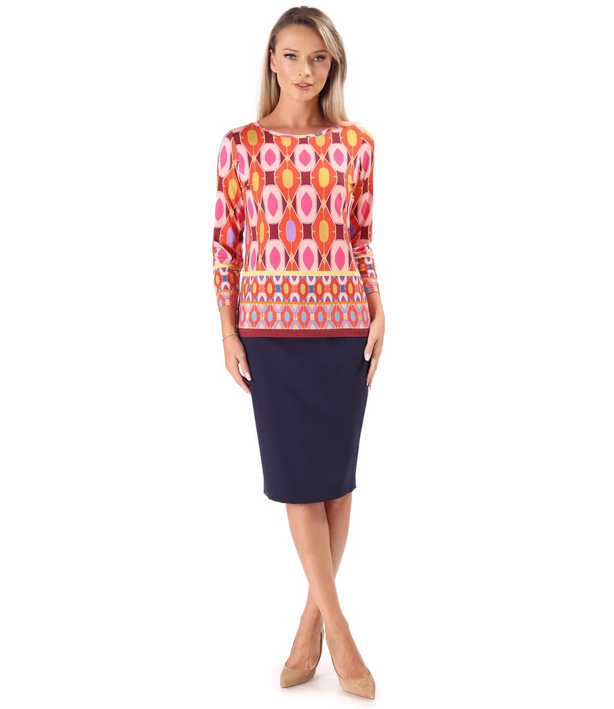 Bluza din jerse elastic imprimat cu motive geometrice