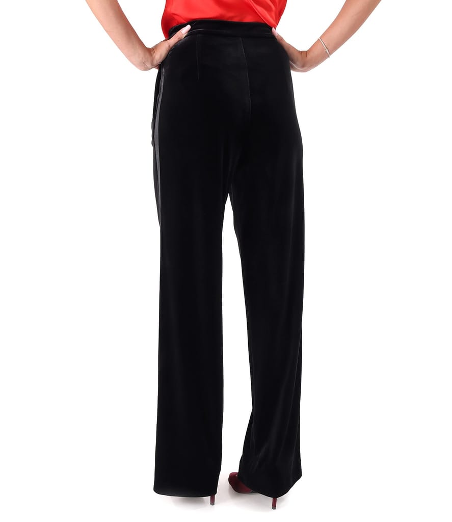 Pantaloni largi din catifea elastica neagra