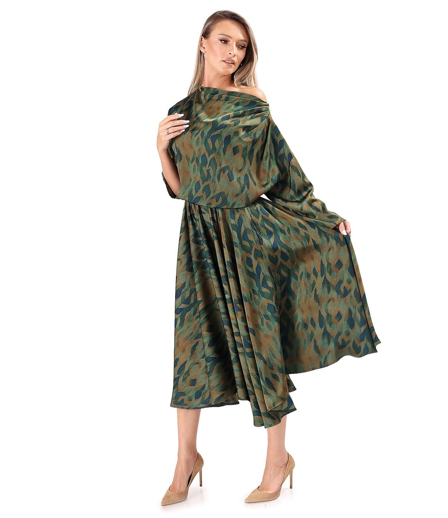 Rochie midi imprimata cu motive geometrice