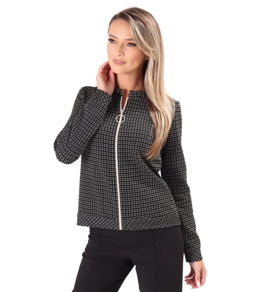 Bluza din jerse elastic gros cu fermoar pe fata