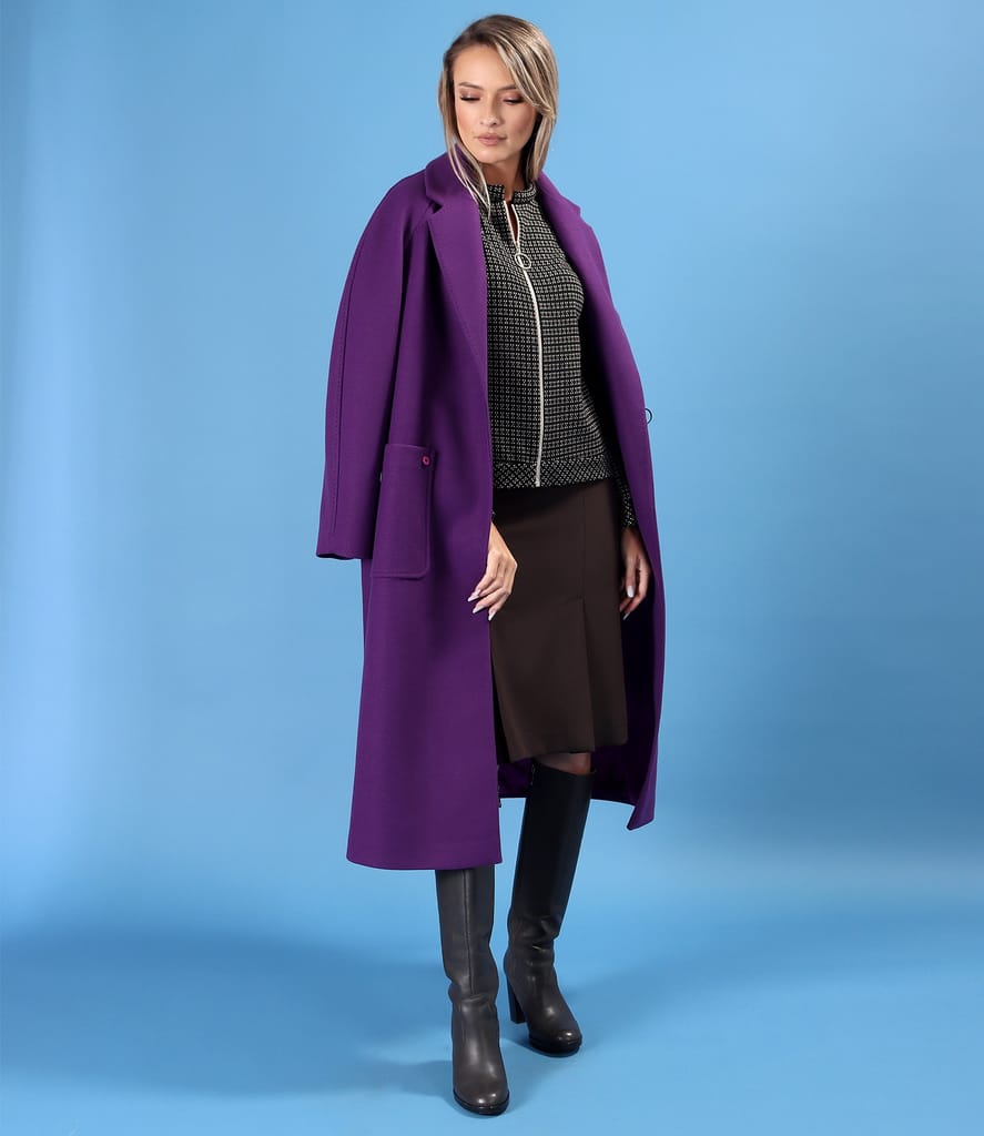 Pardesiu midi din stofa cu lana si cu fusta evazata